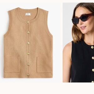 J. Crew Sleeveless Button-Front Sweater Vest in Camel and Black